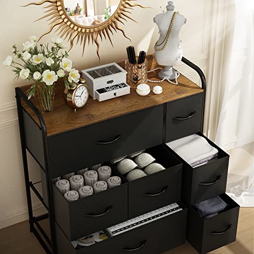 uiano Chest of Drawers with 7 Drawers,Suede Fabric Storage Tower, Easy to Install, Easy Pull Fabric Bins & Wooden Top & Large Storage Space, Livi