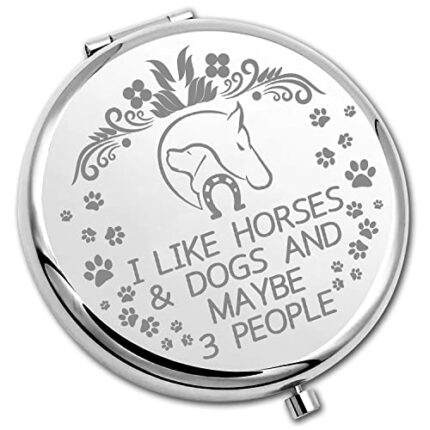 PLITI Dog Lover Compact Mirror Horse Lover Gift I Like Horses & Dogs and Maybe 3 People Pocket Mirror for Women (Horses Dogs People MM)