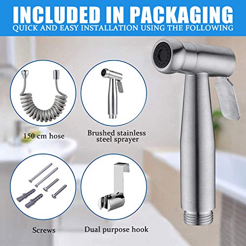 Hand Held Bidet Sprayer - Stainless Steel Sprayer Shattaf Toilet Bidet Shower Head for Bathroom Sink or Toilet - with 59in ABS Flexible Telescopi