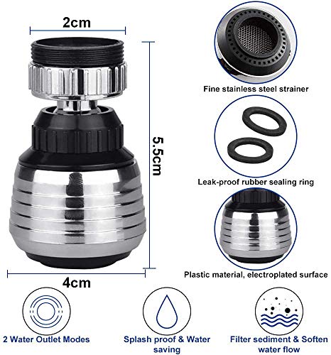 KBNIAN 2 Pcs Kitchen Tap Spray Head,Universal Adjustable 360 Degree Kitchen Tap Aerator Faucet Tap Aerator 2 Modes (Shower and Jet) Faucet Spraye