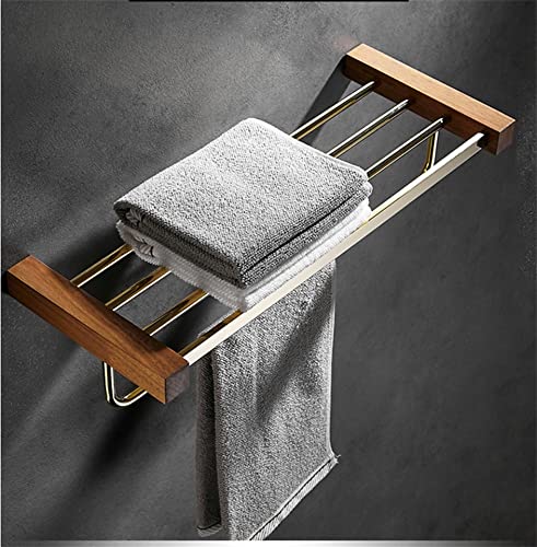 HIGOH Towel Racks, Bathroom Towel Rack Wall Mounted Towel Holder,Towel Rack,Towel Holder,Towel Shelf,Wood and Brass Bathroom Hardware