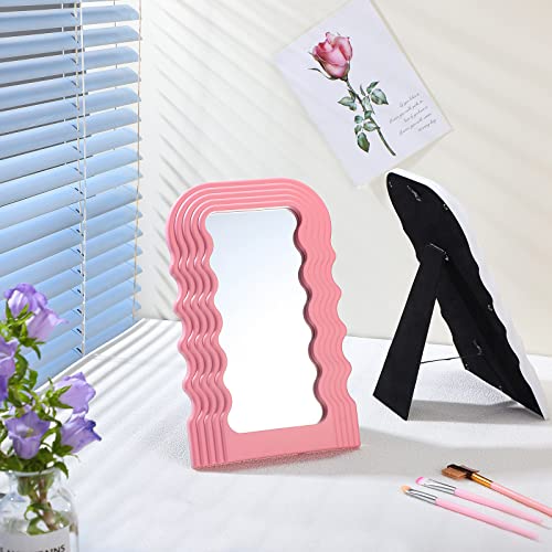Maitys 2 Pcs Wave Pattern Irregular Makeup Mirror Tabletop Vanity Mirror Aesthetic Hanging Wall Mirror Preppy Photo Props Cosmetic Mirror for Tab