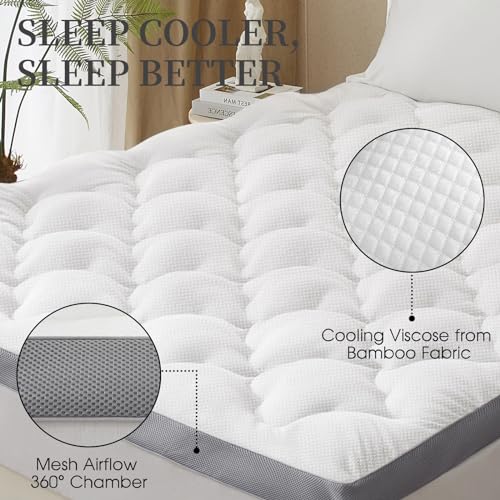 King Mattress Topper for Back Pain, Cooling Mattress Topper for Hot Sleepers, Plush Pillowtop Mattress Topper King, Extra Thick Mattress Pad Cove