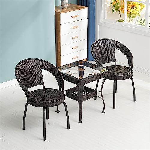 JHKZUDG 3-Piece Rattan Garden Furniture Set, Outdoor Wicker Dining Set Conversation Table Chairs,Patio Bistro Set with Glass Table And 2 Chairs,f