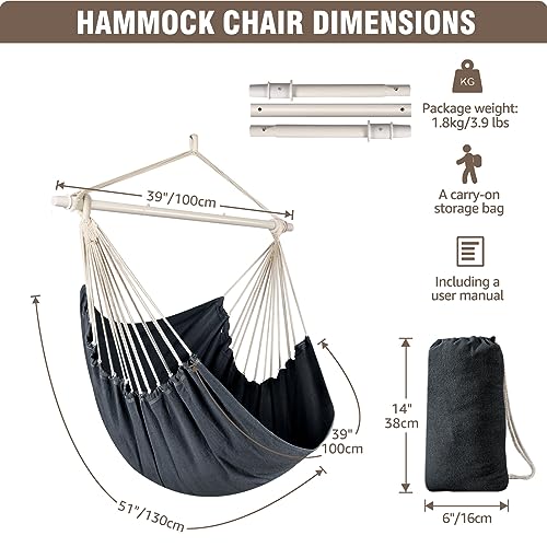 Chihee Hammock Chair Swing Chair Strong Metal Collapsible Spreader Bar Portable Hanging Chair Max 330 lbs Comfy Seat Patio Lawn Chair Cotton Blen