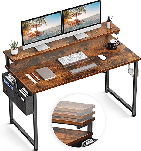 ODK Computer Desk with Adjustable Monitor Shelves,120x50x84cm Home Office Desk with Monitor Stand, Writing Desk, Study Workstation with 3 Heights
