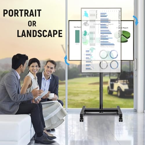 YOMT Mobile TV Cart Rolling TV Stand for 13-50 inch Screens, Tilting and Rotating Mount, Portrait to Landscape, Height Adjustable Portable TV Sta