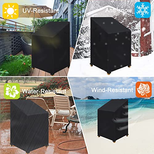 Garden Stacking Chair Cover, 2 Pack 210D Patio Waterproof Stacking Chair Cover Outdoor for Patio Stacking Chair Cover Waterproof, Windproof with