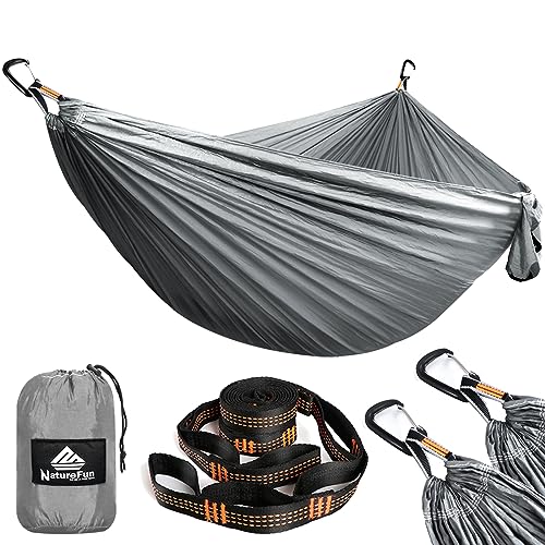 NATUREFUN Ultra-Light Travel Camping Hammock | 300kg Load Capacity,(300 x 200 cm) Breathable,Quick-drying Parachute Nylon | 2 x Premium Carabiner