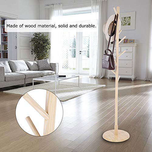 Oumij Cloth Hanger Tree, Assembled Wooden Coat Hat Stand Tree Suitable for Hanging Coat, Cloth, Hat, Bags, Scarf at Home or Office(Wooden Color)