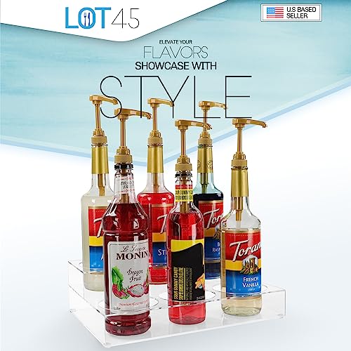 Lot45 Syrup Dispenser Coffee Bar Organizer - 2-Tiered Clear Acrylic Syrup Bottle Holder - Liquor Bottle Display Shelf - Countertop Barista Coffee