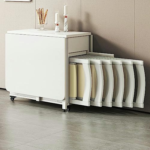 Extendable Folding Dining Table Set, Multifunctional Mobile Kitchen Table with 1 Storage Drawer and 6 Chairs, Space Saving Drop Leaf Dining Table