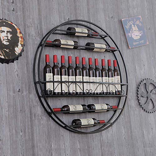 EYLINK Wine Racks,Retro Round Wall Hanging Wine Rack Storage Holder American Style Wine Bottle Racks Bar Display Metal Vintage Decoration Shelf B