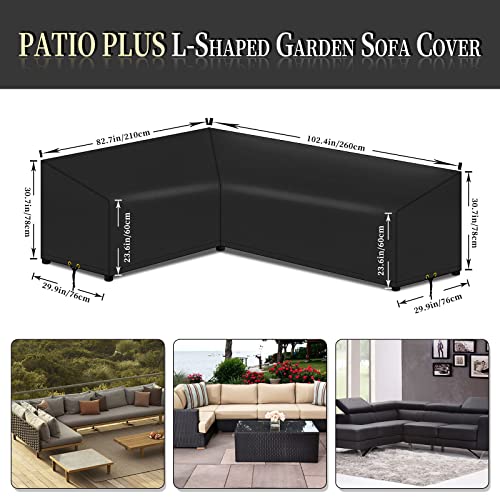 PATIO PLUS L-Shape Garden sofa Cover, Waterproof, Windproof, Anti-UV, 420D Oxford Fabric Outdoor Rattan Corner Sofa Cover, 210(left) x260(RIGHT)