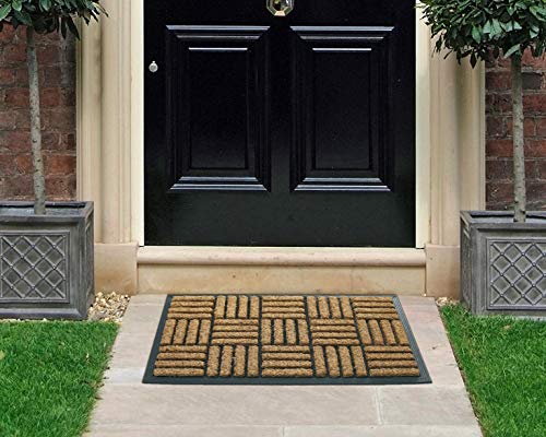 Coco & Coir Door Mat Indoor/Outdoor | 100% Natural Coir Weather Resistant Eco-friendly Entrance Mat (Shortbread)