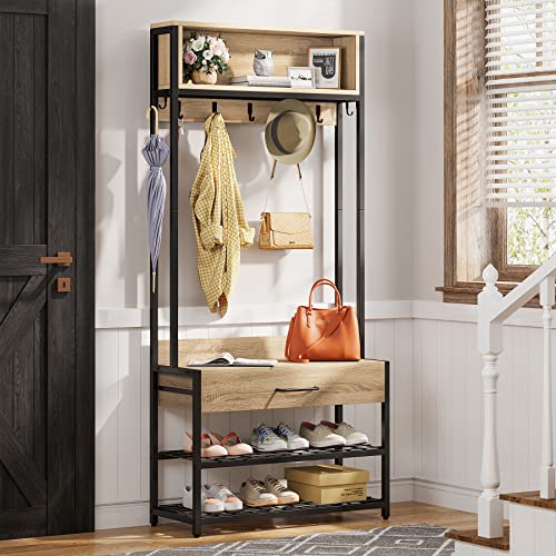 LITTLE TREE Hall Tree, Engineered Wood Steel, Oak