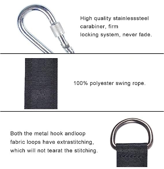 Qooloo Hanging Kit Straps, 4 pcs Swing Hanging Accessories, Swing Straps Hanging, Swing Attachment Hammock, Tree Swing Hanging with 4 D-Rings, Ho
