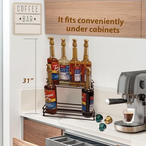 Metal Syrup Rack- Wine Rack- 8 Bottle Holder Storage Countertop Tabletop - Coffee Accessories Organizer- Syrup Stand Display for dressings, and C