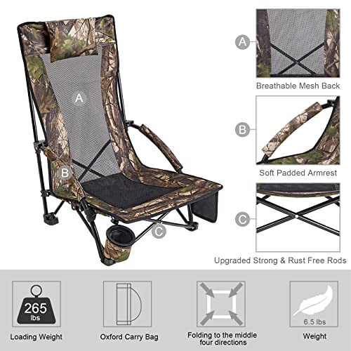G4Free Upgraded Low Beach Chair Camping Chairs Compact Concert Lumbar Back Support Festival Chair with Carry Bag
