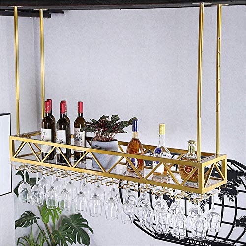 SUCHETA Hanging Wine Rack with Glass Holder and Shelf, Hanging Wine Cabinet Wine Rack Wrought Iron Bar Hanger Upside Down Wine Glass Rack Bar Dec