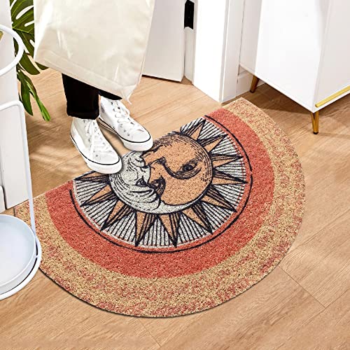 Funny Half Round Tarot Sun and Moon Outdoor Door Mat Front Door Entrance Decoration Welcome Doormat Resist Dirt Rug Suitable for Indoor Balcony (