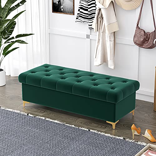Luxurious Ottoman Bench with Storage,Modern Storage Chest Storage Ottoman Bench for Bedroom Living Room,Velvet Upholstered Storage Bench End of B
