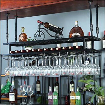 Ceiling Wine Rack Vintage Wrought Iron Wine Rack Glass Wine Glass Bracket - Restaurant Kitchen Bar Home Decoration Floating Wine Rack Adjustable