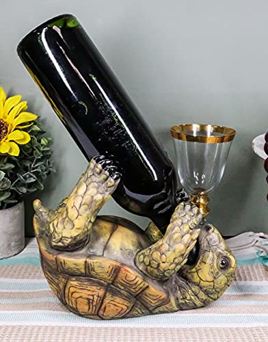 Ebros Gift Tipsy Drinking Reptile Turtle Tortoise Wine Bottle Holder Caddy Figurine Animal Pet Wildlife Nature Accent Sculpture Wine Rack Stand