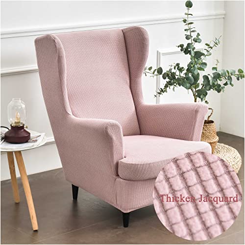 Highdi Wingback Chair Covers 2 Piece Stretch Wing Chair Slipcover, Solid color Jacquard Thicken Strandmon Sofa Cover Furniture Protector for Armc