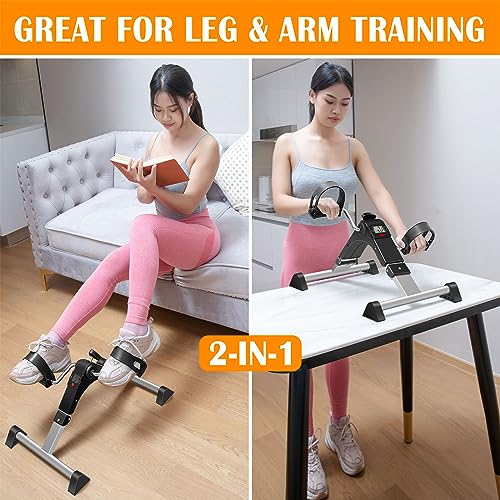 TABEKE Under Desk Bike Pedal Exerciser, Upper & Lower Peddler Exerciser for Arm & Leg Workout, Fitness Folding Exerciser Peddler with LCD Display