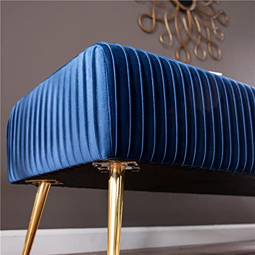 Luxurious Bedroom Bench,Velvet End of Bed Bench Seat with Golden Legs,Comfy Upholstered Bench Entryway Bench Bed Bench-Blue 60x45x45cm(24x18x18in