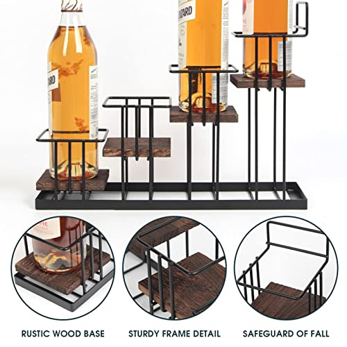 J JACKCUBE DESIGN Syrup Bottle Holder Rack, Rustic Wood and Metal Wire 4 Tier Syrup, Wine, Dressing Bottle Countertop Display Storage Stand for K