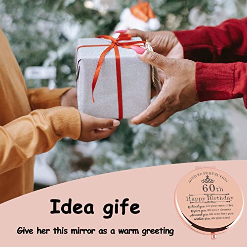 Cawnefil 60th Birthday Gifts for Women Rose Gold Compact Makeup Mirror Happy 60 Years Old Birthday Gifts for Women Turning 60th Birthday Gift for