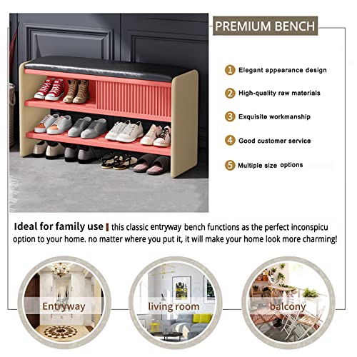 Modern Shoe Storage Bench,Wooden Entryway Bench with Leather Cushion,Upholstered Shoe Bench Shoe Cabinet Hallway Shoe Organizer Furniture-Brown-W