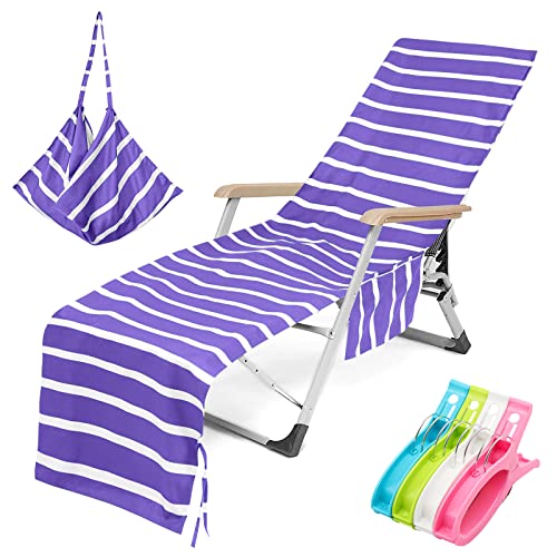 Newthinking Sun Lounger Towels, Beach Sunbed Towels with Pockets, Pool Chair Towel for Loungers, Summer Beach Travel, 30 inch x 84 inch (Blue)