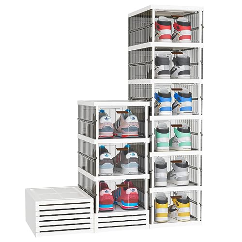 caktraie 6 Tier Foldable Shoe Organizer for Closet,Bedroom,Stackable Shoe Storage Box,Installation Free Sneaker Storage,Black