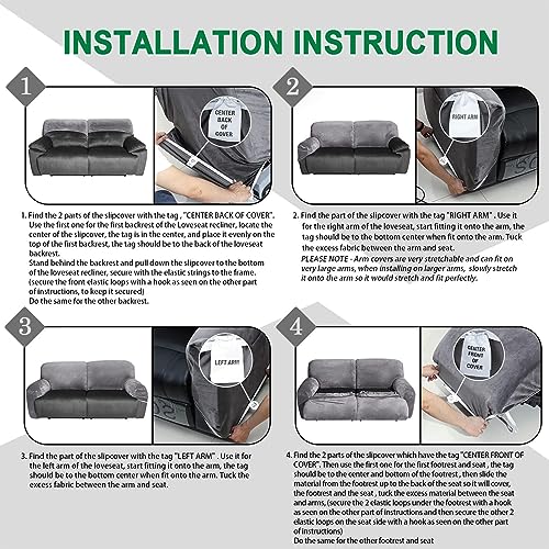 Fengshui 2 Seater Recliner Sofa Covers 6 Pcs Velvet Stretch Loveseat Couch Cover with Side Pocket, Soft Washable Reclining Chair Protector fit 75