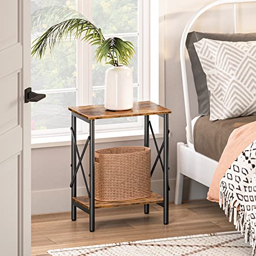 MAHANCRIS Small Side Table, End Table with Storage Shelf, Industrial Side Table, Nightstand X-Shaped Design, Bedside Table, Steel Frame, Living R