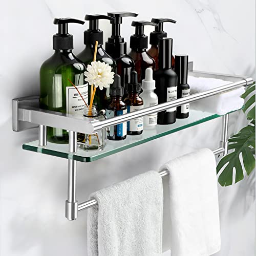 Bathroom Glass Shelf Towel Rack Shelf Glass Organizer Wall-Mounted Bathroom Storage SUS304 Stainless Steel Towel bar/Track Wall-Mounted Tempered