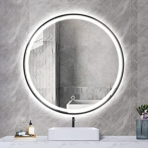 SkiPdr Bathroom mirror With Lights, LED Illuminated Bathroom Vanity Mirror, Metal Framed HD Round Wall Mirror, Size : 60cm 50cm(2 (Golden(white L