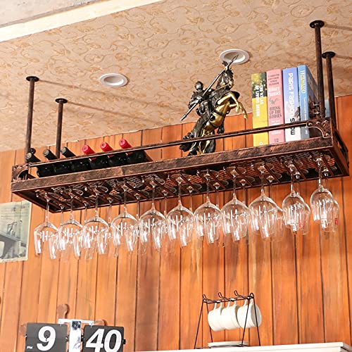 EYLINK Ceiling Wine Rack, Height Adjustable, Metal Iron Hanging Storage Rack, Wine Bottle Holder, Goblet Stemware Holder, For Bars/Restaurants/Ki