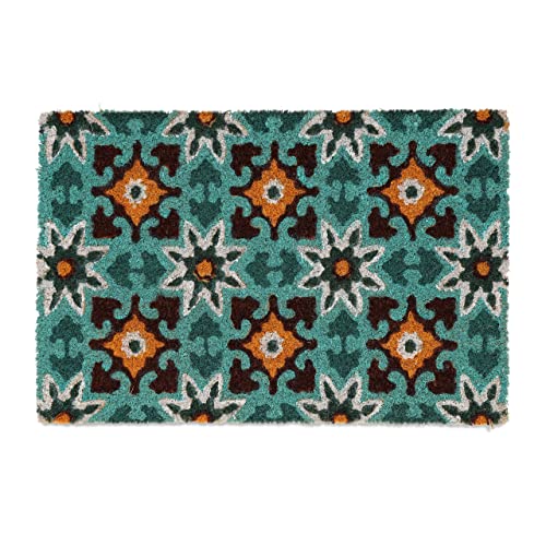 Relaxdays Coir Doormat, Tile Print, Oriental, 40 x 60 cm, Non-Slip Mat, Weatherproof, Indoors & Outdoors, Multicoloured, Coco, Plastic