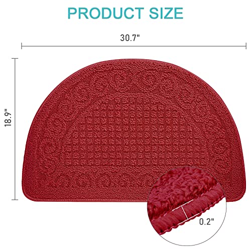 Olpchee Half Round Non-Slip Kitchen Bedroom Toilet Doormat Floor Rug Mat Keeps Your Floors Clean Decorative Design (Large, Red)