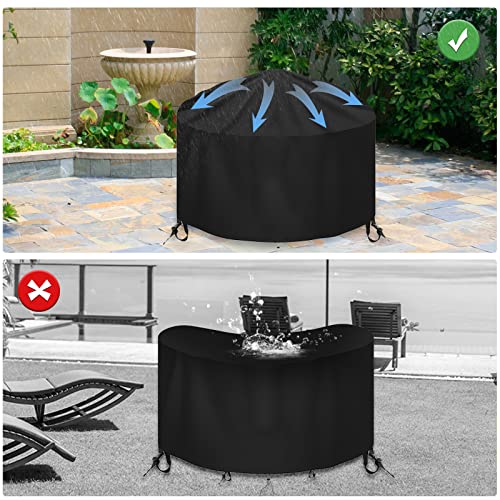 Moistu Round Patio Table Cover - Heavy Duty 600D Garden Furniture Covers Waterproof - Outdoor Rattan Table and Chair Set Protector Windproof Anti