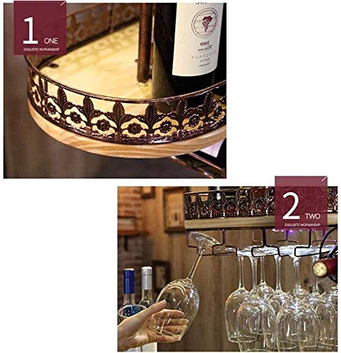 SUCHETA Hanging Wine Rack with Glass Holder and Shelf, Wine Holder Ceiling Hanging Mounted Solid Wood Wine Rack Wine Glass Metal Hanging Rack and