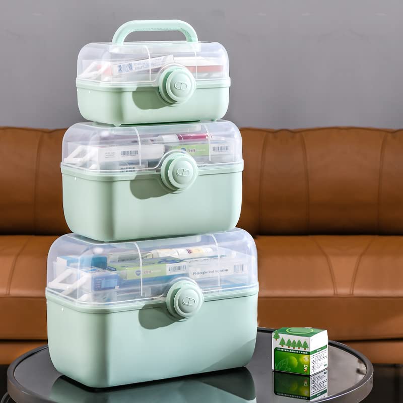 LIKEUDO Green 3 Layer First Aid Medicine Storage Box Family Medicine Organizer Emergency Medicine Organizer With Portable Small Pill Box (M)