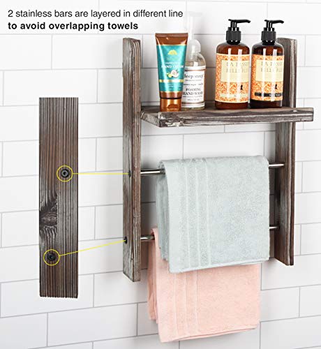J JACKCUBE DESIGN Wood Wall Mounted Towel Rack Bathroom Wall Shelf MK576A (Rustic Wood)