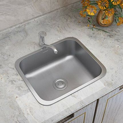 XEMQENER Stainless Steel Kitchen Sink Single Bowl 410x360x205mm Small Sinks with Silencer Pad for Kitchen Bar Small restaurant (with the downpipe