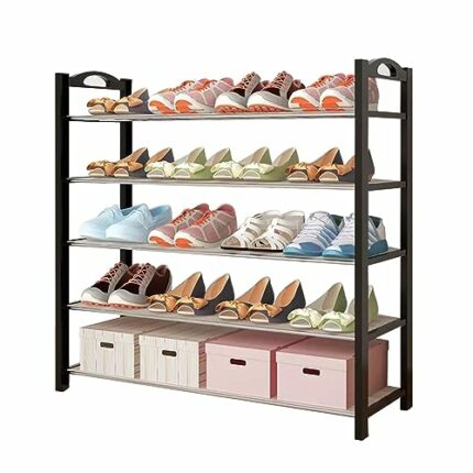 5-Tier Shoe Rack For Closet 15-20 Pairs Metal Free Standing Shoe Organizer Easy Assembly Shoe Storage Sturdy Shoe Shelf For Entryway, Garage, Bed