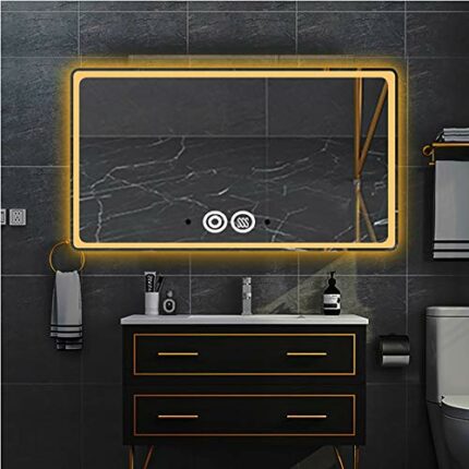 SkiPdr 19X27 Inch LED Bathroom Wall Mounted Mirror, Dimmable Touch Button Horizontally/Vertically+IP54 Waterproof High Lumen+CRI 95 Adjustable Co